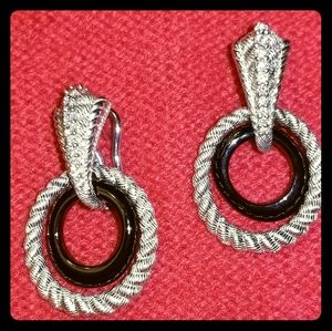 Ripka 925 onyx and cz hoop earrings